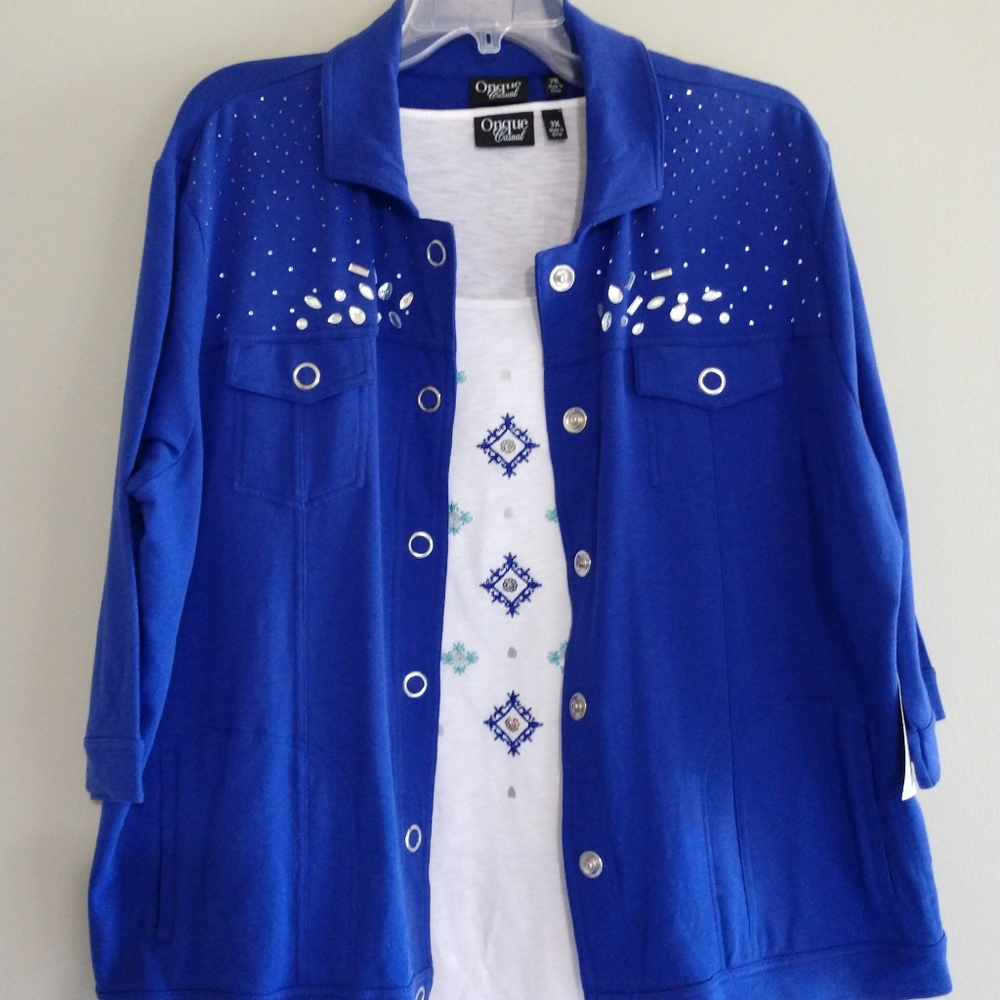 Unique Casual T-Shirt Jacket Set 3X Rhinestones